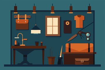 leather artisan s workshop with hides and stitchin