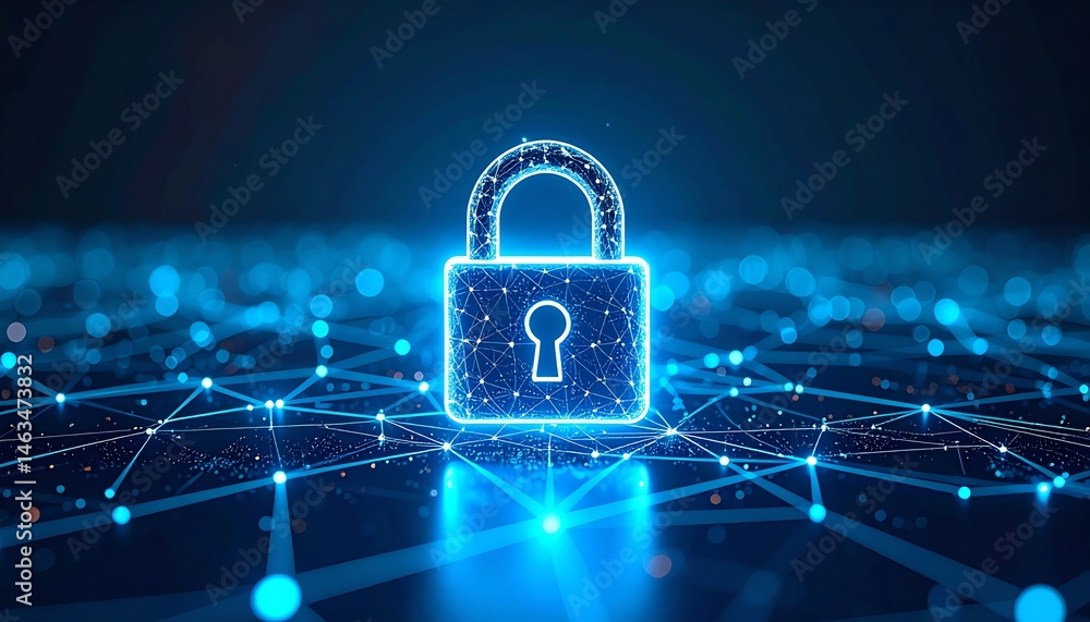 Aufkleber a glowing digital lock symbolizing cybersecurity and data protection over a network background
