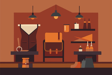 leather artisan s workshop with hides and stitchin