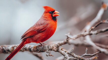 Close-up of a vibrant red cardinal perched on a branch.