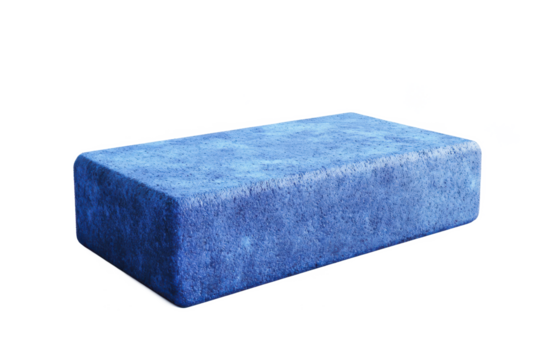 A slightly angled view of a blue rectangular block on a black background with a rough texture - Powered by Adobe