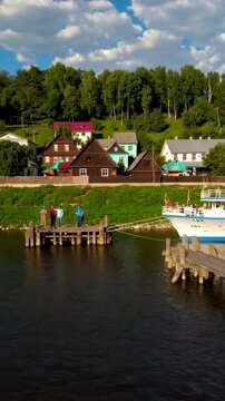 Cruise ship docking at ples, russia on the volga river