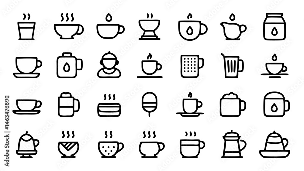 Poster modern thin line tea and hot drink icon set designed for user interface elements café branding lifes