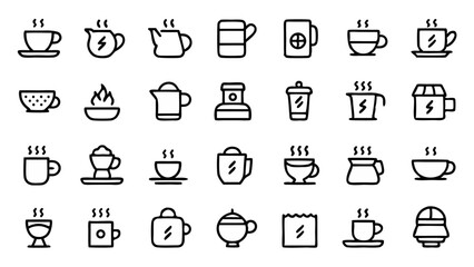 Stylish linear icon set illustrating tea and hot drink items with a clean design ideal for digital menus health blogs or relaxing beverage related content