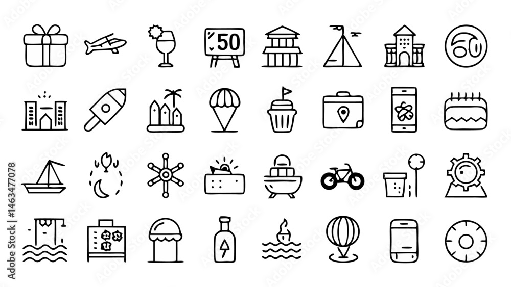 Aufkleber stylized travel icon set in linear format ideal for web interfaces trip planning apps and tourist br