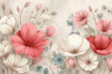 Delicate floral design in pastel colors.