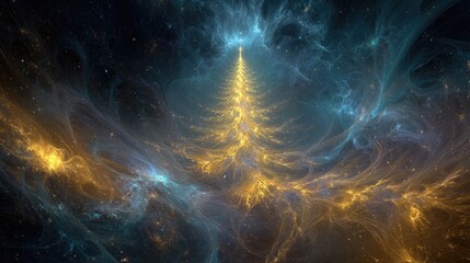 Abstract golden tree nebula background