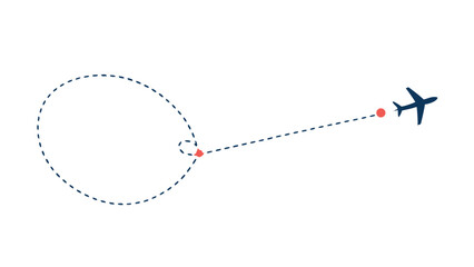 Graphical artwork illustrating the full flight path of an airplane from its takeoff point featuring accurate movement lines and design for use in navigation infographics