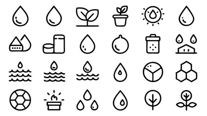Fototapeta premium Line Icon Set Featuring Water Drop for Eco-Friendly Balance and Cleanliness