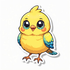 Canary Bird Sticker – Cute Vector Art with Sparkly Eyes and Smile, Kawaii, Isolated White