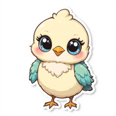 heron Bird Sticker – Cute Vector Art with Sparkly Eyes and Smile, Kawaii, Isolated White