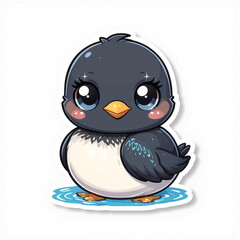 Loon Bird Sticker – Cute Vector Art with Sparkly Eyes and Smile, Kawaii, Isolated White