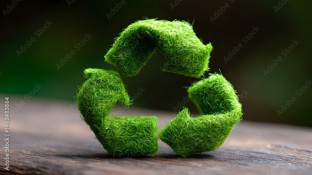 Poster a symbolic representation of circular economy principles, featuring a green arrow pointing upwards t