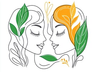 Two women faces with foliage
