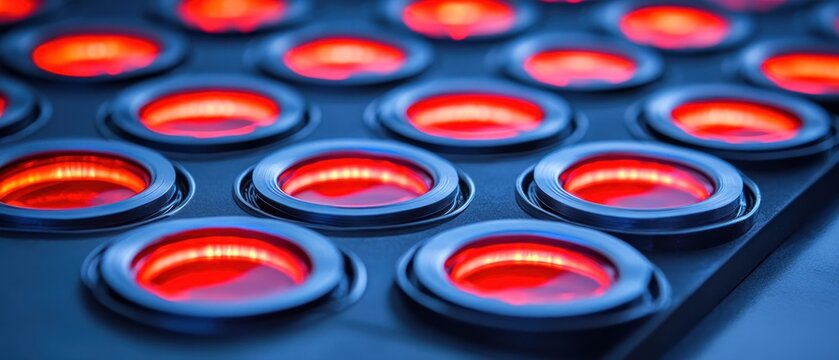 Illuminated Grid: A Close-Up of Glowing Red Circles