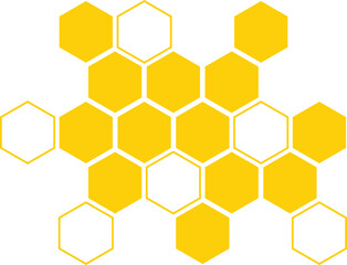 abstract yellow fill and outline bee honeycomb vector background design.