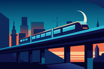 monorail station in operation during nighttime 