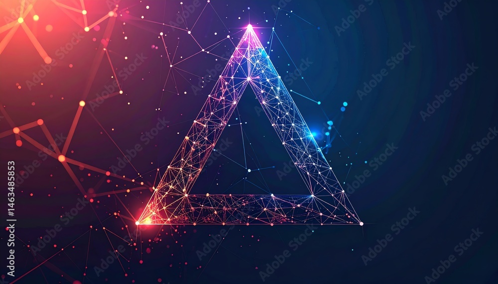 Poster a vibrant digital triangle formed by glowing lines and nodes, representing technology and connectivi