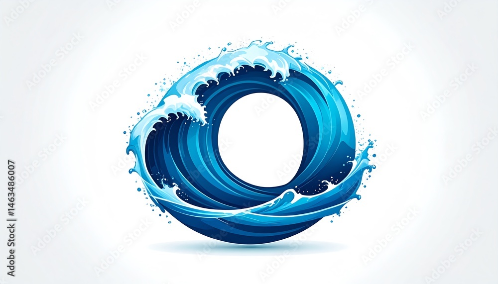 Poster a stylized wave design with vibrant blue colors, featuring dynamic curves and splashes, creating a s