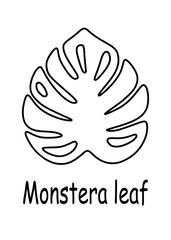 Monstera Leaf Black outline line art drawing sign.Tropical exotic stencil.Silhouette Icon.Posters,Cards,Overlay,Print.Vinyl wall sticker decal.Cricut Plotter laser cutting cut file.Decor