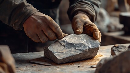 Craftsman Shaping a Stone with Chisel
