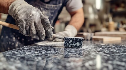 Craftsman Working on Granite Surface