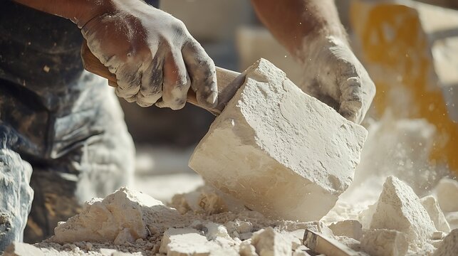 Construction Worker Chiseling Stone