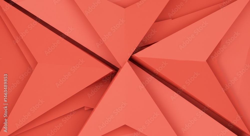 Poster coral red geometric triangles texture - abstract coral red geometric background with layered triangu