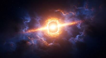 Fototapeta premium Cosmic Ring of Fire - A vibrant depicting a fiery ring in space, surrounded by swirling nebulae and stars. Perfect for science fiction, fantasy, or astronomy projects
