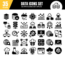 Database glyph icons set.Data analysis, statistics,web signs collection.