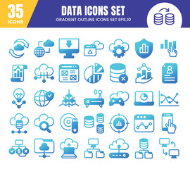 Database gradient icons set.Data analysis, statistics, analytics web signs collection.