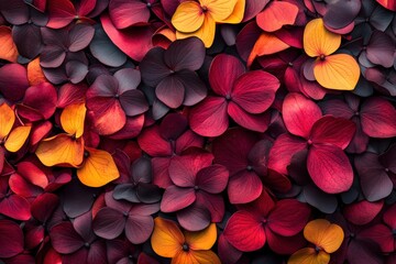 A vibrant tapestry of autumnal flower petals in various shades.