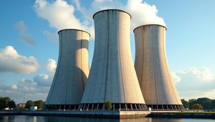 Fototapeta premium Large industrial cooling tower, close-up view, metal, plant