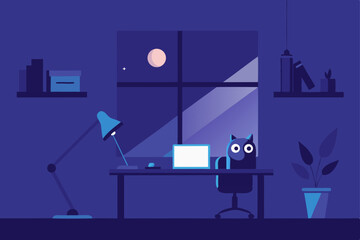 night owl workspace with deep blues  purples 