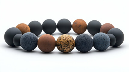 Matte Black Brown Gray Textured Stone Beaded Bracelet