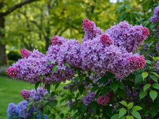 Obraz premium Springtime Purple Lilac Shrub in Park