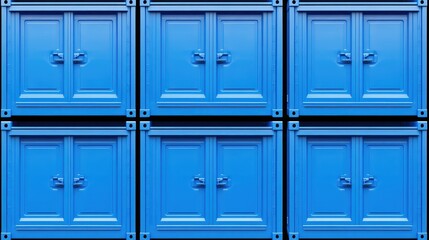Fototapeta premium Close-up Stacked Blue Shipping Containers in Storage Yard Pattern Detail Industrial Abstract