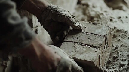 Construction Worker Laying Bricks