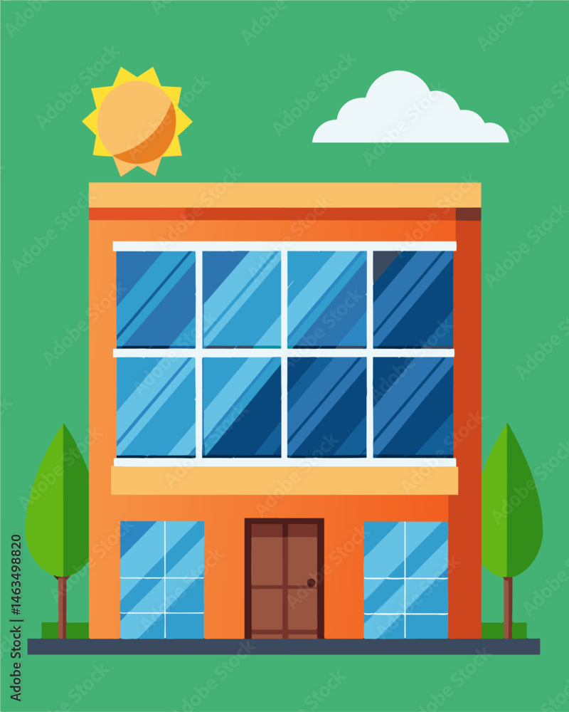 Aufkleber the energyefficient windows of a commercial building complement the solar panels that power it.. vec