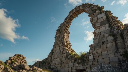 Decaying Castle Walls, Ancient Ruin, Aperture in Stone