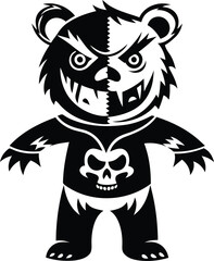 Cartoon and Funny style fierce bear character with a split face vector illustration, fierce bear character with a split face silhouette and line art vector design