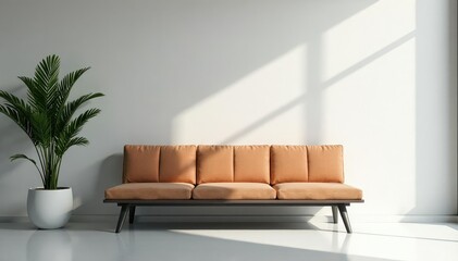 Sleek office waiting room bench, minimalist style, clean lines, stylish