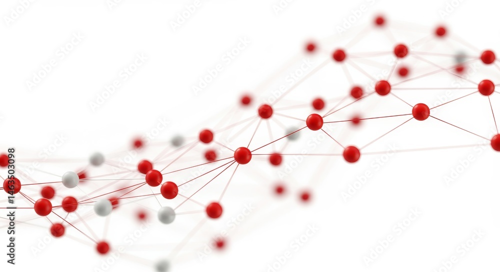 Poster red and white dot network connection - abstract symbolizing network, connection, communication, tech