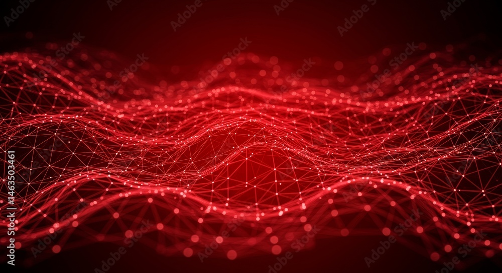 Poster red wave abstract background - abstract background of red wave, network connection, technology conce