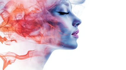 Fototapeta premium Abstract portrait of woman with vibrant smoke elements blending into form