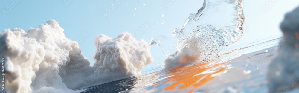 Aufkleber dynamic water splashing against clouds ocean coast high-resolution image serene atmosphere