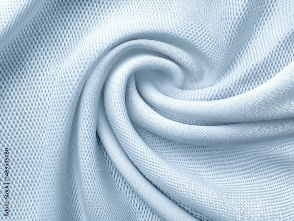 Poster light blue fabric with a textured weave, swirling in a dynamic pattern