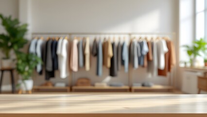 Minimalist clothing rack with stylish apparel and natural light ambiance