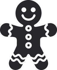Gingerbread Man Icon Silhouette, Smiling Cookie Figure with Buttons and Frosting Design Isolated on White Background
