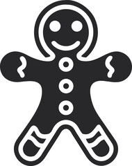 Gingerbread Man Icon Silhouette, Smiling Cookie Figure with Buttons and Frosting Design Isolated on White Background
